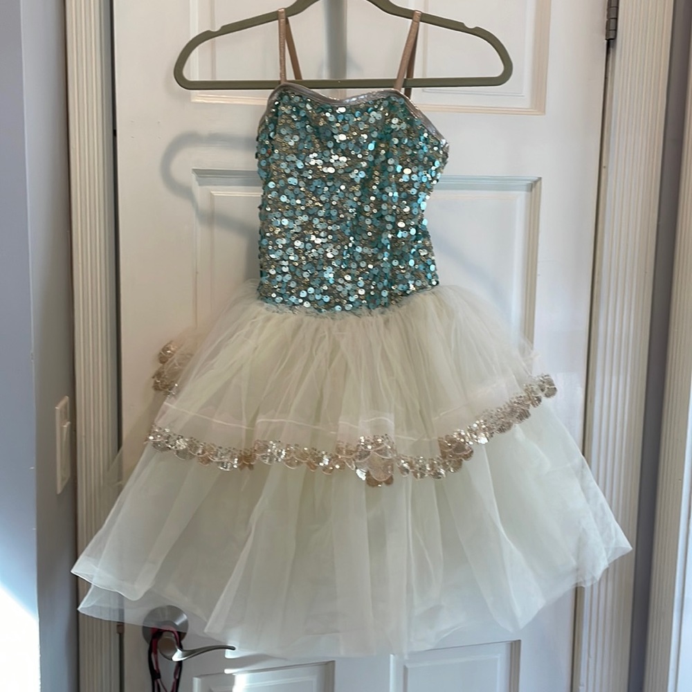 Pale yellow/gold and teal accent ballet costume child’s large